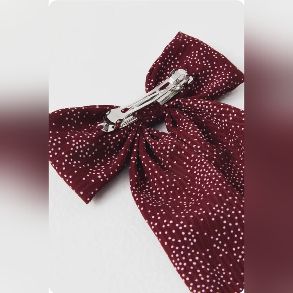 NWT Free People Burgundy Fly Away Bow Polka Dot Hair Clip - Picture 4 of 9